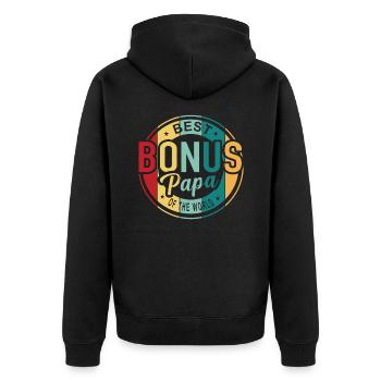 Bonus Papa Bester Bonuspapa Bonusvater T-Shirt - Unisex Premium Bio Zip Hoodie - Schwarz - Hinten - Nico (187cm)
