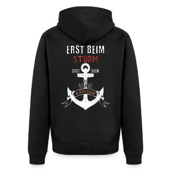 Segel Spruch Design wahre Kapitän Motiv retro - Unisex Premium Bio Zip Hoodie - Schwarz - Hinten - Nico (187cm)
