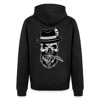 Hipster Skull Totenkopf mit Bayernhut - Unisex Premium Bio Zip Hoodie - Schwarz - Hinten - Nico (187cm)