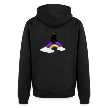 Katze auf Regenbogen - Unisex Premium Bio Zip Hoodie - Schwarz - Hinten - Nico (187cm)