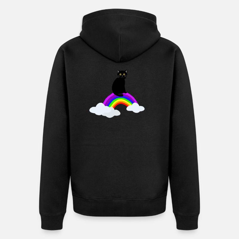 Katze auf Regenbogen - Unisex Premium Bio Zip Hoodie - Schwarz