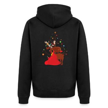 Weihnachten Rentier Frohe Weihnachten - Unisex Premium Bio Zip Hoodie - Schwarz - Hinten - Nico (187cm)
