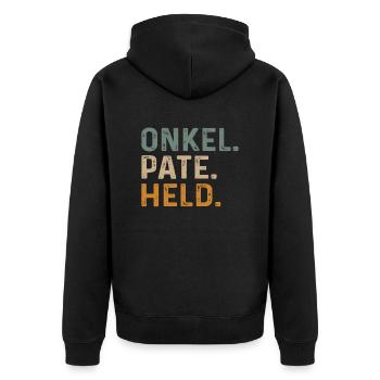 Onkel Pate Held Geschenk für Patenonkel - Unisex Premium Bio Zip Hoodie - Schwarz - Hinten - Nico (187cm)