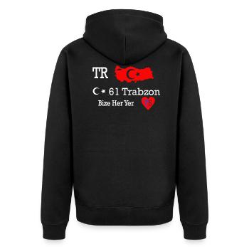 61 Trabzon Bize Her Yer TS - Unisex Premium Bio Zip Hoodie - Schwarz - Hinten - Nico (187cm)