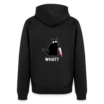 Funny killer cat What - Unisex Premium Organic Zip Hoodie - black - Back - Nico (187cm)
