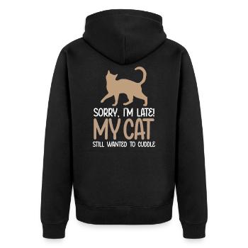 Sorry i am late my cat - Unisex Premium Bio Zip Hoodie - Schwarz - Hinten - Nico (187cm)