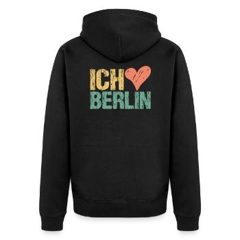 Ich liebe Berlin Vintage - Unisex Premium Bio Zip Hoodie - Schwarz - Hinten - Nico (187cm)