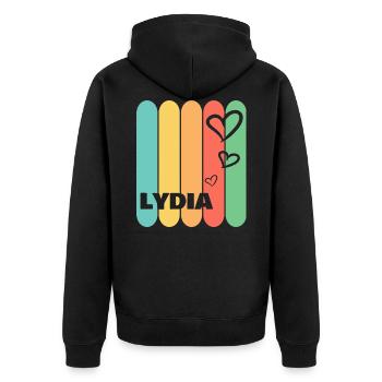 Herzen Lydia - Unisex Premium Bio Zip Hoodie - Schwarz - Hinten - Nico (187cm)
