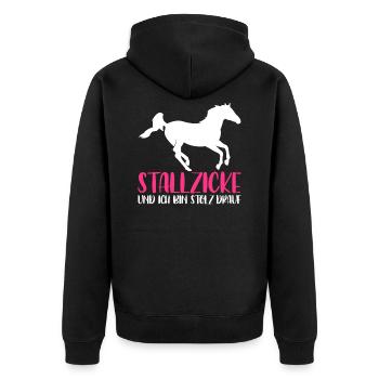 Stallzicke und ich bin Stolz drauf - Unisex Premium Bio Zip Hoodie - Schwarz - Hinten - Nico (187cm)