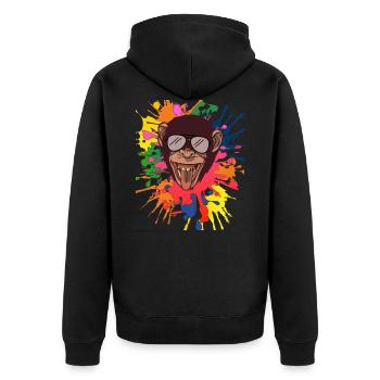 Shimpanzee with sunglasses with crazy splashes of color - Unisex Premium Organic Zip Hoodie - black - Back - Nico (187cm)