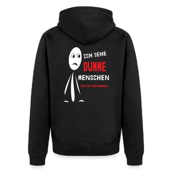 ich sehe dumme menschen - Unisex Premium Bio Zip Hoodie - Schwarz - Hinten - Nico (187cm)