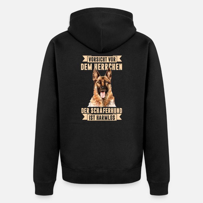 Vorsicht vor dem Herrchen Schäferhund - Unisex Premium Bio Zip Hoodie - Schwarz