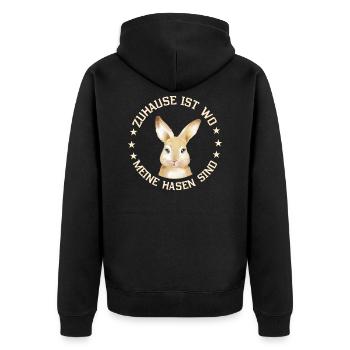 Zuhause ist wo meine Hasen sind - Unisex Premium Bio Zip Hoodie - Schwarz - Hinten - Nico (187cm)