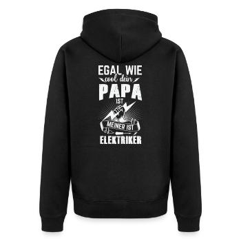 Egal wie cool dein Papa ist, meiner ist Elektriker - Unisex Premium Bio Zip Hoodie - Schwarz - Hinten - Nico (187cm)