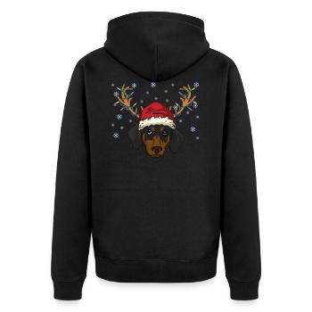 Chiot teckel avec bonnet de Noel et bois - Veste à capuche bio Premium Unisexe - noir - Dos - Nico (187cm)