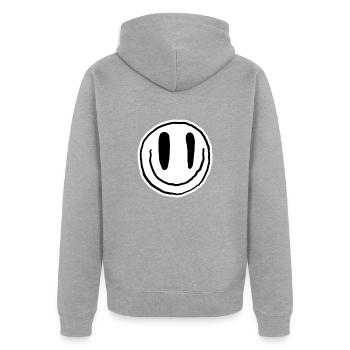 Lachender Emoji | Bestseller | - Unisex Premium Bio Zip Hoodie - Grau meliert - Hinten - Nico (187cm)