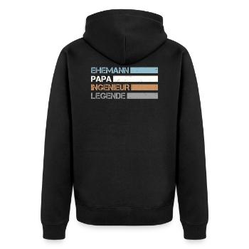 Retro Ehemann Papa Ingenieur Legende - Unisex Premium Bio Zip Hoodie - Schwarz - Hinten - Nico (187cm)