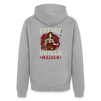 Les filles Vikings Cadeau - Future Shield Maiden - Veste à capuche bio Premium Unisexe - gris chiné - Dos - Nico (187cm)
