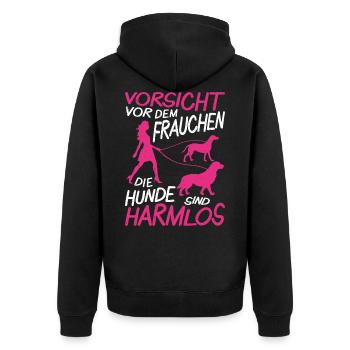 Vorsicht Frau Frauchen High Heels Hunde Spazieren - Unisex Premium Bio Zip Hoodie - Schwarz - Hinten - Nico (187cm)