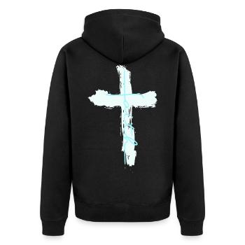 Kreuz Faith - Unisex Premium Bio Zip Hoodie - Schwarz - Hinten - Nico (187cm)