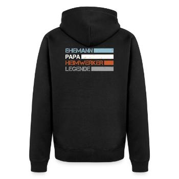 Papa der Heimwerker - Unisex Premium Bio Zip Hoodie - Schwarz - Hinten - Nico (187cm)