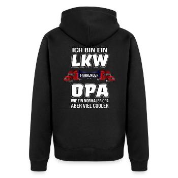 LKW Opa Lastkraftwagen Fernfahrer LKW-Fahrer - Unisex Premium Bio Zip Hoodie - Schwarz - Hinten - Nico (187cm)