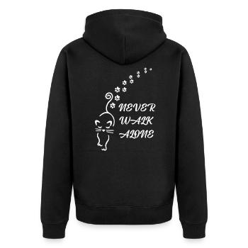 Never Walk alone Frau Katze Shirt - Unisex Premium Bio Zip Hoodie - Schwarz - Hinten - Nico (187cm)