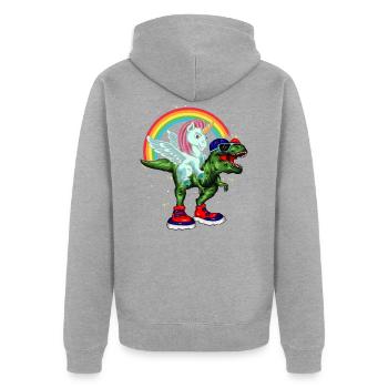 Licorne chevauche T-Rex Jeune Fille Cadeau enfants - Veste à capuche bio Premium Unisexe - gris chiné - Dos - Nico (187cm)