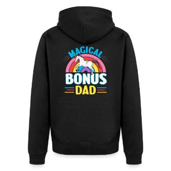 Einhorn Bonus Vater | Vatertag Geschenk - Unisex Premium Bio Zip Hoodie - Schwarz - Hinten - Nico (187cm)