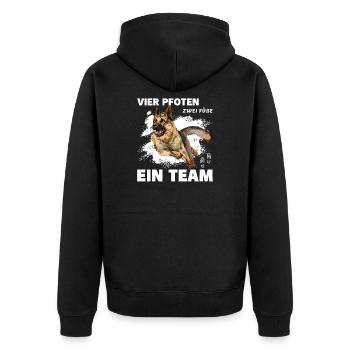 Vier Pfoten zwei Füße ein Team Schäferhund Deutsch - Unisex Premium Bio Zip Hoodie - Schwarz - Hinten - Nico (187cm)