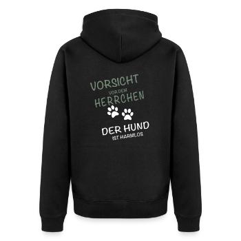 Vorsicht Herrchen - Hund ist harmlos - Unisex Premium Bio Zip Hoodie - Schwarz - Hinten - Nico (187cm)