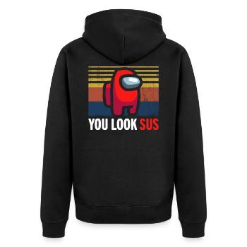 Du siehst verdächtig sus aus Gamer - Unisex Premium Bio Zip Hoodie - Schwarz - Hinten - Nico (187cm)