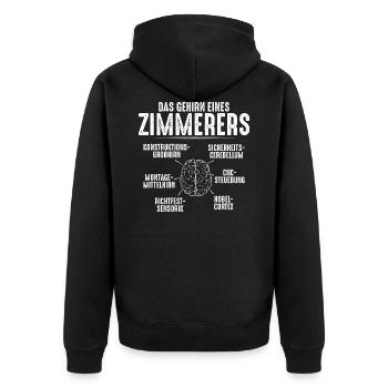 Zimmerer Zimmermann Zimmerei Zimmerin - Unisex Premium Bio Zip Hoodie - Schwarz - Hinten - Nico (187cm)