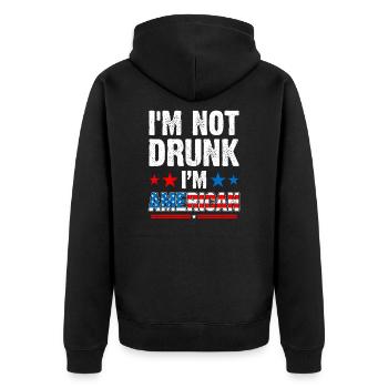 Ich bin nicht betrunken, ich bin Amerikaner - Unisex Premium Bio Zip Hoodie - Schwarz - Hinten - Nico (187cm)