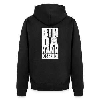 Bin Da Kann Losgehen Spruch Party Fun Spaß JGA - Unisex Premium Bio Zip Hoodie - Schwarz - Hinten - Nico (187cm)