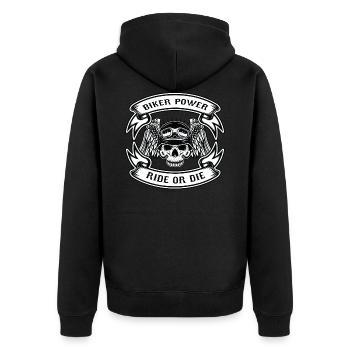 Biker Power Ride or die Motorrad Biker - Unisex Premium Bio Zip Hoodie - Schwarz - Hinten - Nico (187cm)