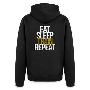 Eat Sleep Train Wiederholen - Unisex Premium Bio Zip Hoodie - Schwarz - Hinten - Nico (187cm)
