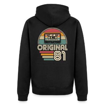 Jahrgang 1981 geboren Original 1981 Geburtstag - Unisex Premium Bio Zip Hoodie - Schwarz - Hinten - Nico (187cm)