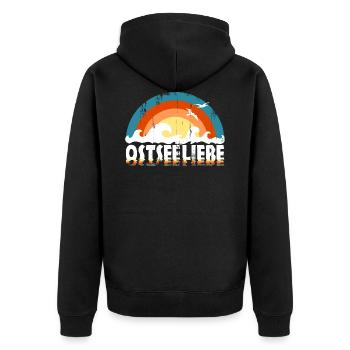 Ostseeliebe - Retroclors usedLook - Unisex Premium Bio Zip Hoodie - Schwarz - Hinten - Nico (187cm)