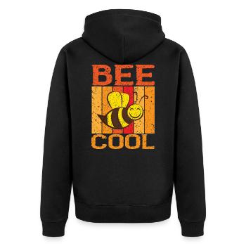 Bleib sei cool Bee Cool Biene Bienen Imker - Unisex Premium Bio Zip Hoodie - Schwarz - Hinten - Nico (187cm)