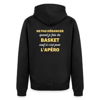 t shirt ne pas deranger basket apero humour basket - Veste à capuche bio Premium Unisexe - noir - Dos - Nico (187cm)