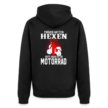 Motorradfahrerin Motorrad Frauen - Unisex Premium Bio Zip Hoodie - Schwarz - Hinten - Nico (187cm)