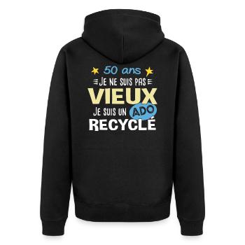 50 ans anniversaire papa fête des pères humour - Veste à capuche bio Premium Unisexe - noir - Dos - Nico (187cm)