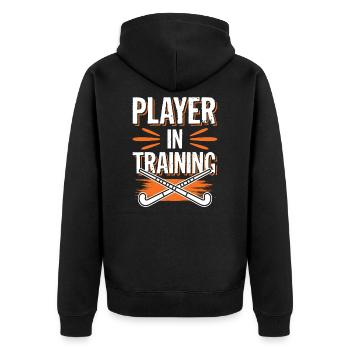 fieldhockey hockey - Unisex Premium Bio Zip Hoodie - Schwarz - Hinten - Nico (187cm)