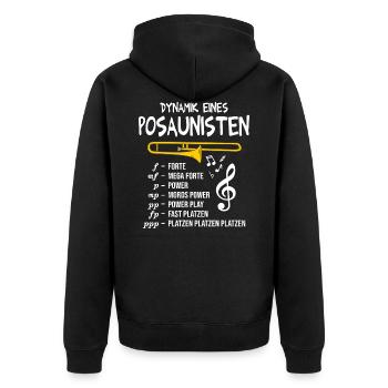 Posaune Dynamik eines Posaunisten Blasmusik - Unisex Premium Bio Zip Hoodie - Schwarz - Hinten - Nico (187cm)