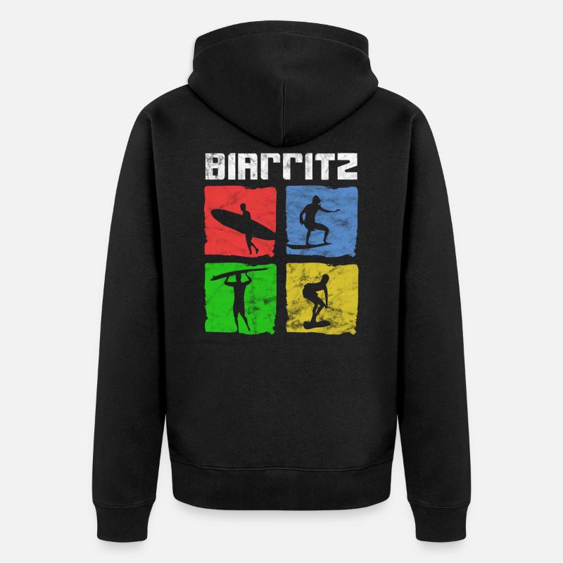 Surf pour surfeurs Vintage Biarritz Idée cadeau - Veste à capuche bio Premium Unisexe - noir
