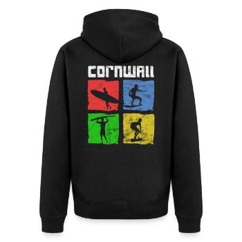 Surfen für Surfer Vintage Cornwall Geschenkidee - Unisex Premium Bio Zip Hoodie - Schwarz - Hinten - Nico (187cm)