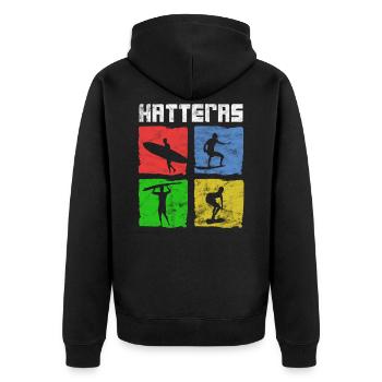 Surfen für Surfer Vintage Hatteras Geschenkidee - Unisex Premium Bio Zip Hoodie - Schwarz - Hinten - Nico (187cm)