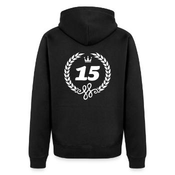 15 ans de couronne de symbole - Veste à capuche bio Premium Unisexe - noir - Dos - Nico (187cm)