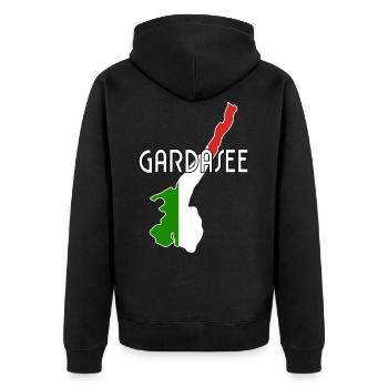 Gardasee Italien - Unisex Premium Bio Zip Hoodie - Schwarz - Hinten - Nico (187cm)